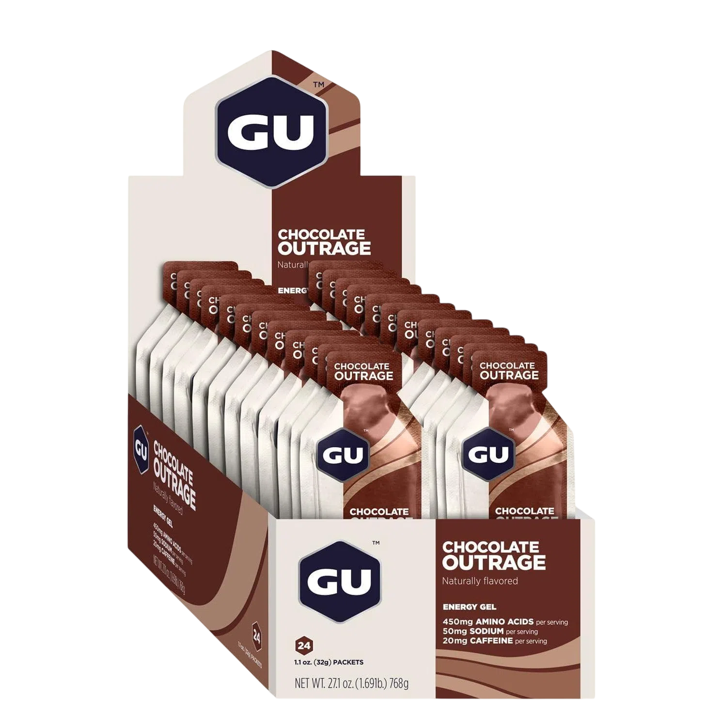 GU Gel Energía, Chocolate (20 mg Cafeína) 768g (24 gels 32g) – GU Energy-Wellu